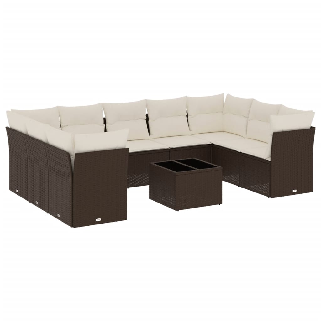 Set canapele de grădină cu perne, 10 piese, maro, poliratan GartenMobel Dekor