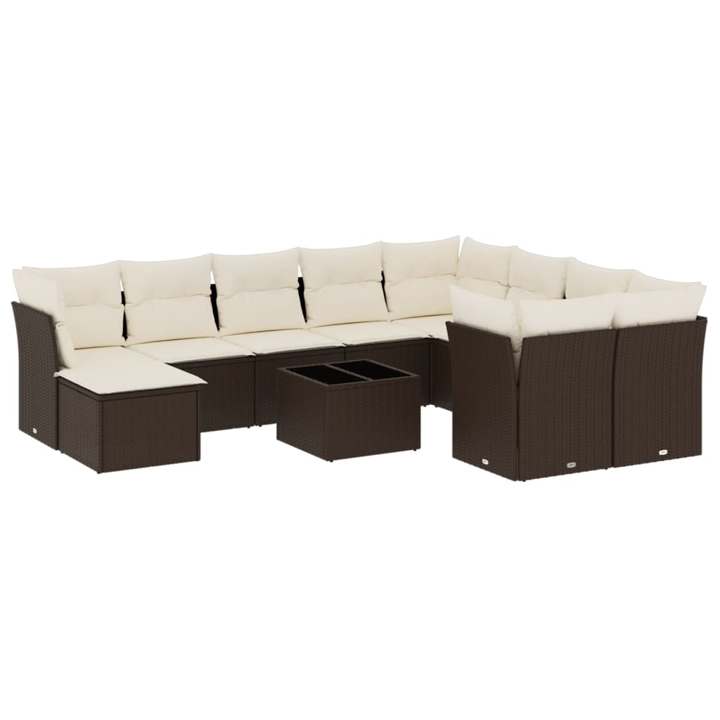 Set canapele de grădină cu perne, 11 piese, maro, poliratan GartenMobel Dekor