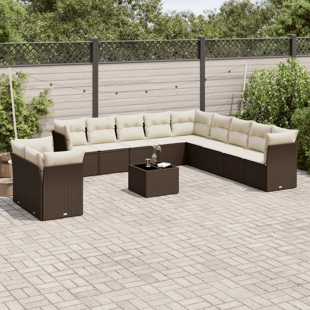 Set canapele de grădină cu perne, 12 piese, maro, poliratan GartenMobel Dekor