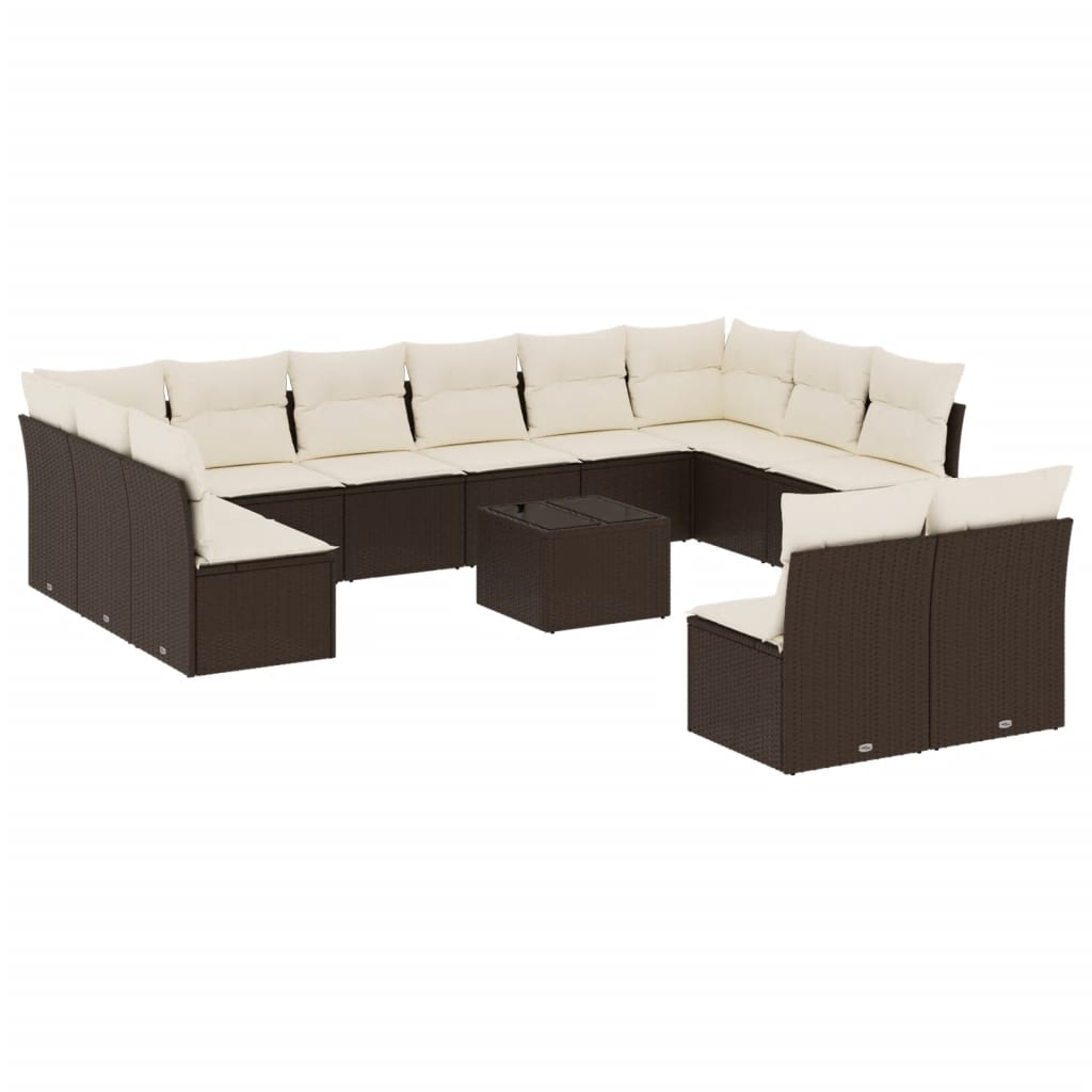 Set canapele de grădină cu perne, 13 piese, maro, poliratan GartenMobel Dekor