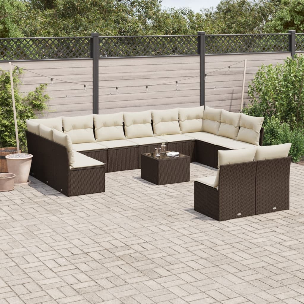 Set canapele de grădină cu perne, 13 piese, maro, poliratan GartenMobel Dekor