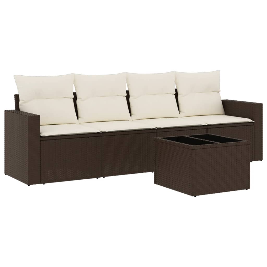 Set canapele de grădină cu perne, 5 piese, maro, poliratan GartenMobel Dekor