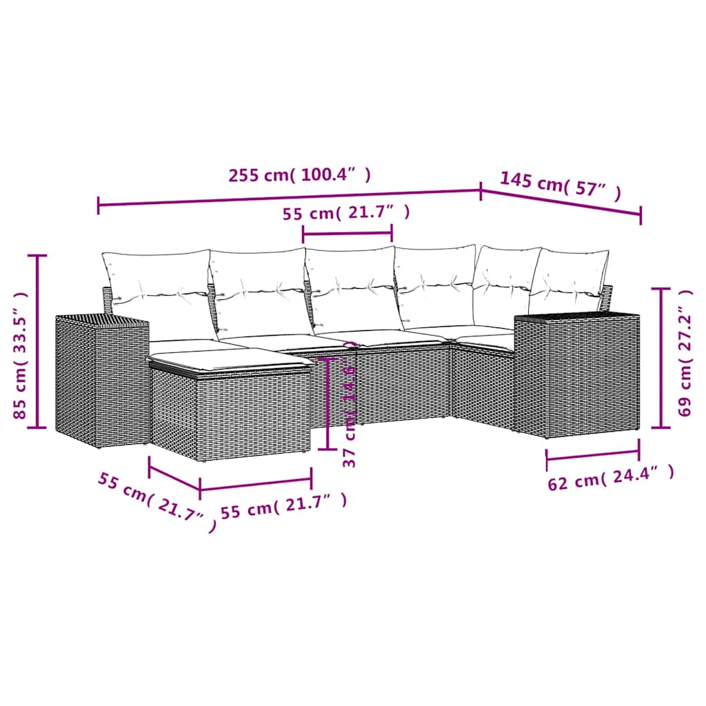 Set canapele de grădină cu perne, 6 piese, maro, poliratan GartenMobel Dekor