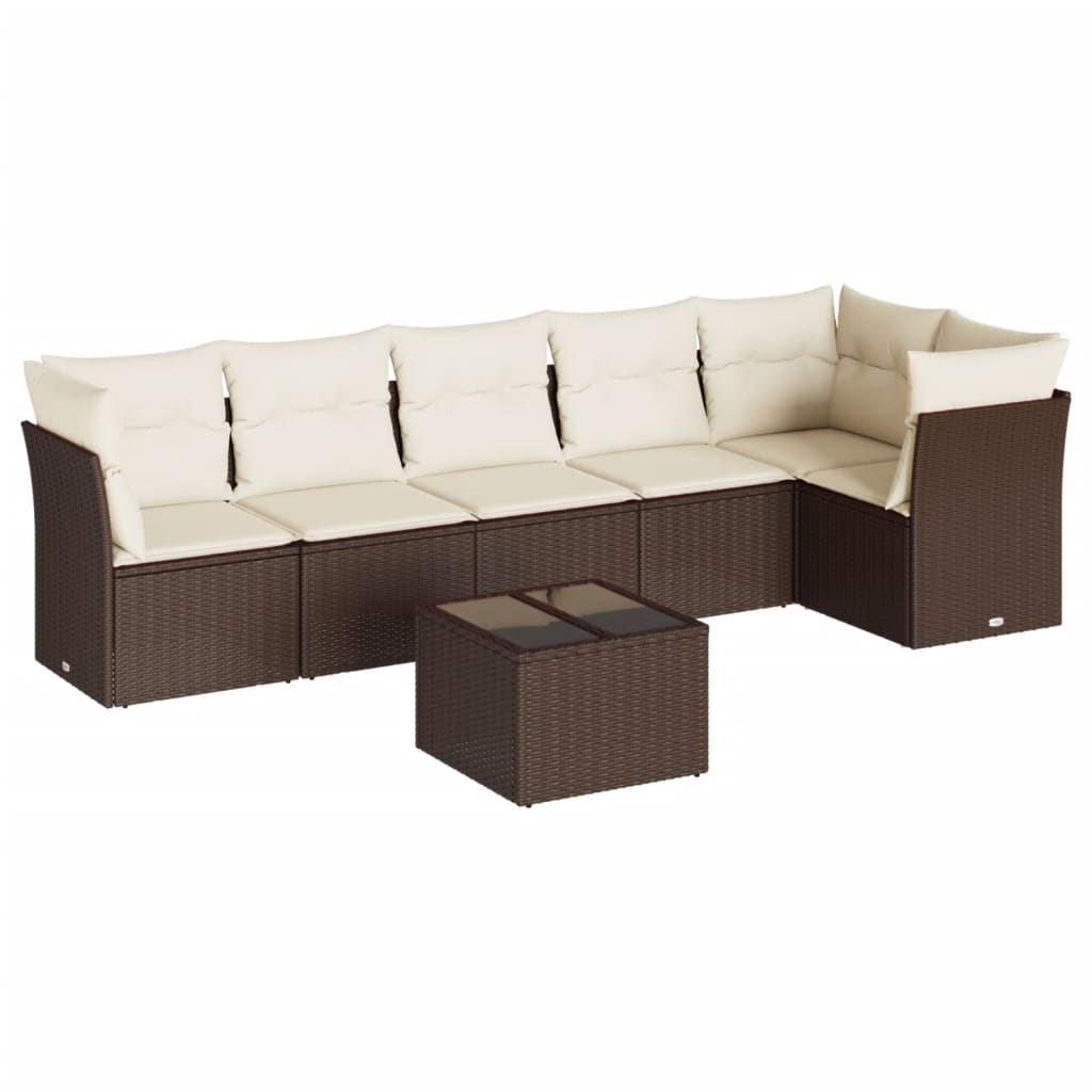 Set canapele de grădină cu perne, 7 piese, maro, poliratan GartenMobel Dekor