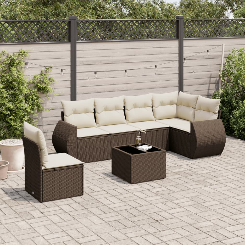Set canapele de grădină cu perne, 7 piese, maro, poliratan GartenMobel Dekor