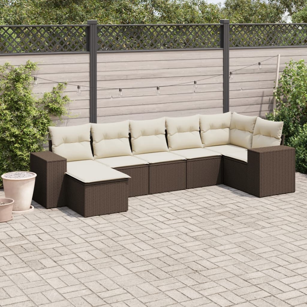 Set canapele de grădină cu perne, 7 piese, maro, poliratan GartenMobel Dekor