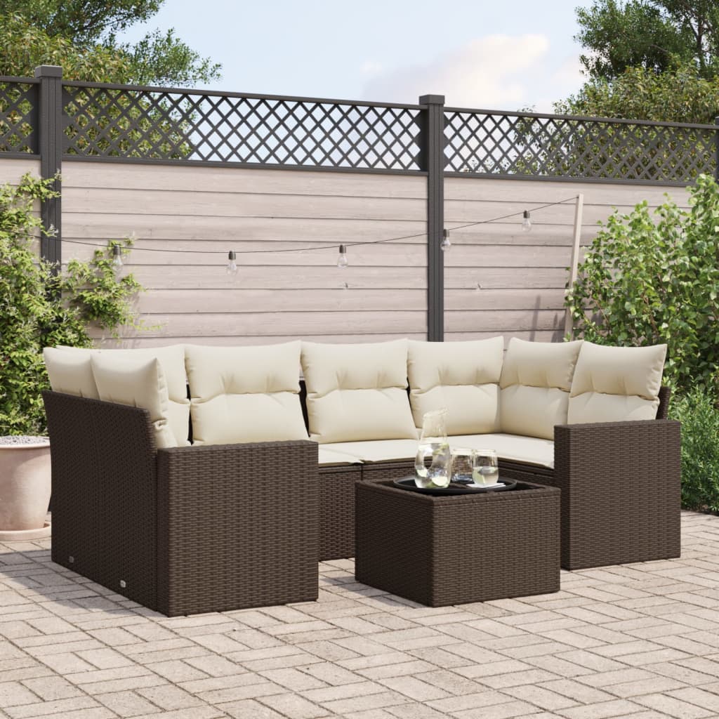 Set canapele de grădină cu perne, 7 piese, maro, poliratan GartenMobel Dekor