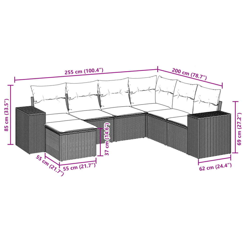 Set canapele de grădină cu perne, 7 piese, maro, poliratan GartenMobel Dekor