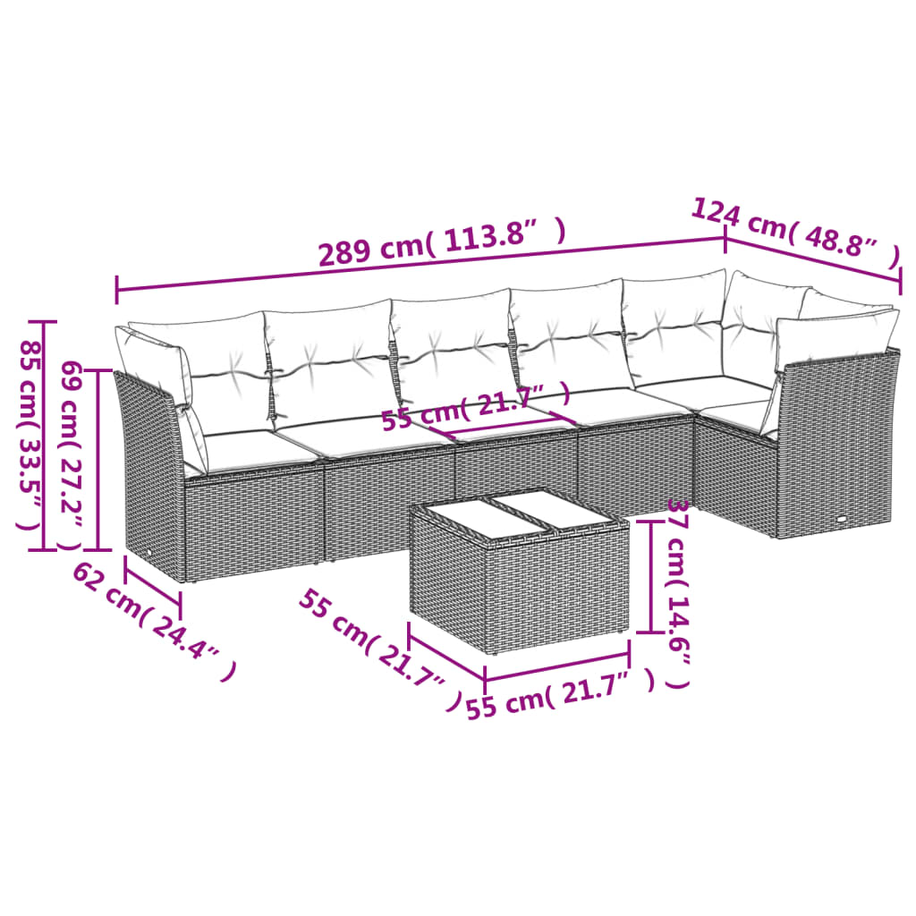 Set canapele de grădină cu perne, 7 piese, maro, poliratan GartenMobel Dekor