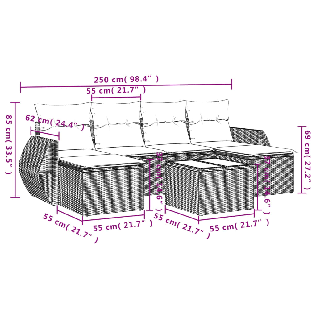 Set canapele de grădină cu perne, 7 piese, maro, poliratan GartenMobel Dekor