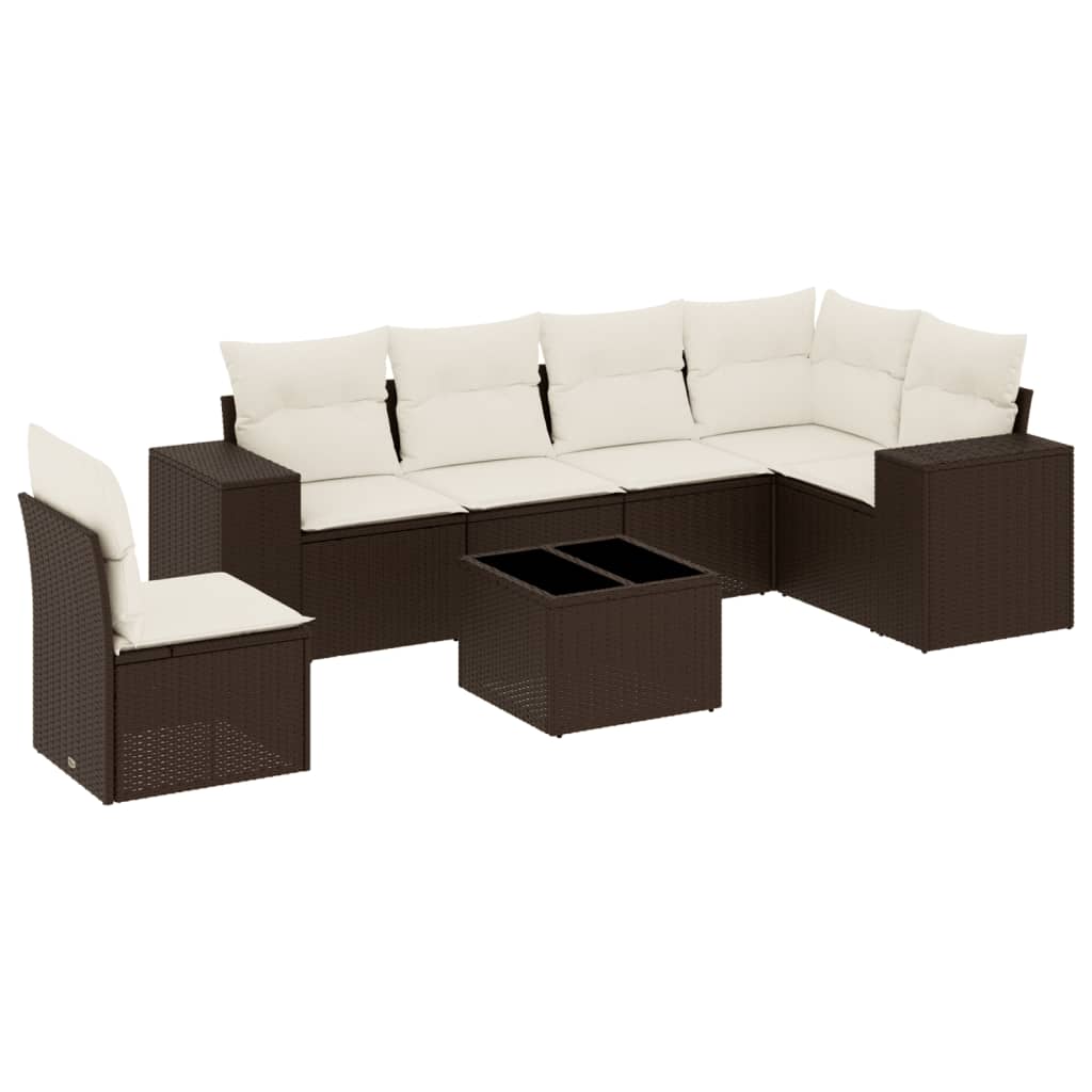 Set canapele de grădină cu perne, 7 piese, maro, poliratan GartenMobel Dekor