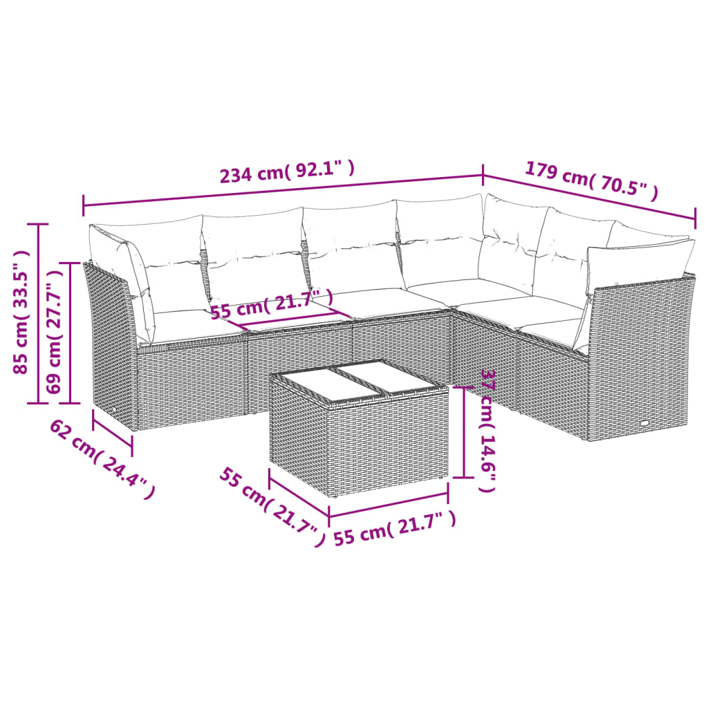 Set canapele de grădină cu perne, 7 piese, maro, poliratan GartenMobel Dekor