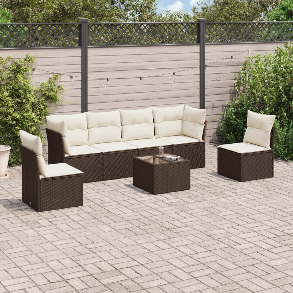 Set canapele de grădină cu perne, 7 piese, maro, poliratan GartenMobel Dekor