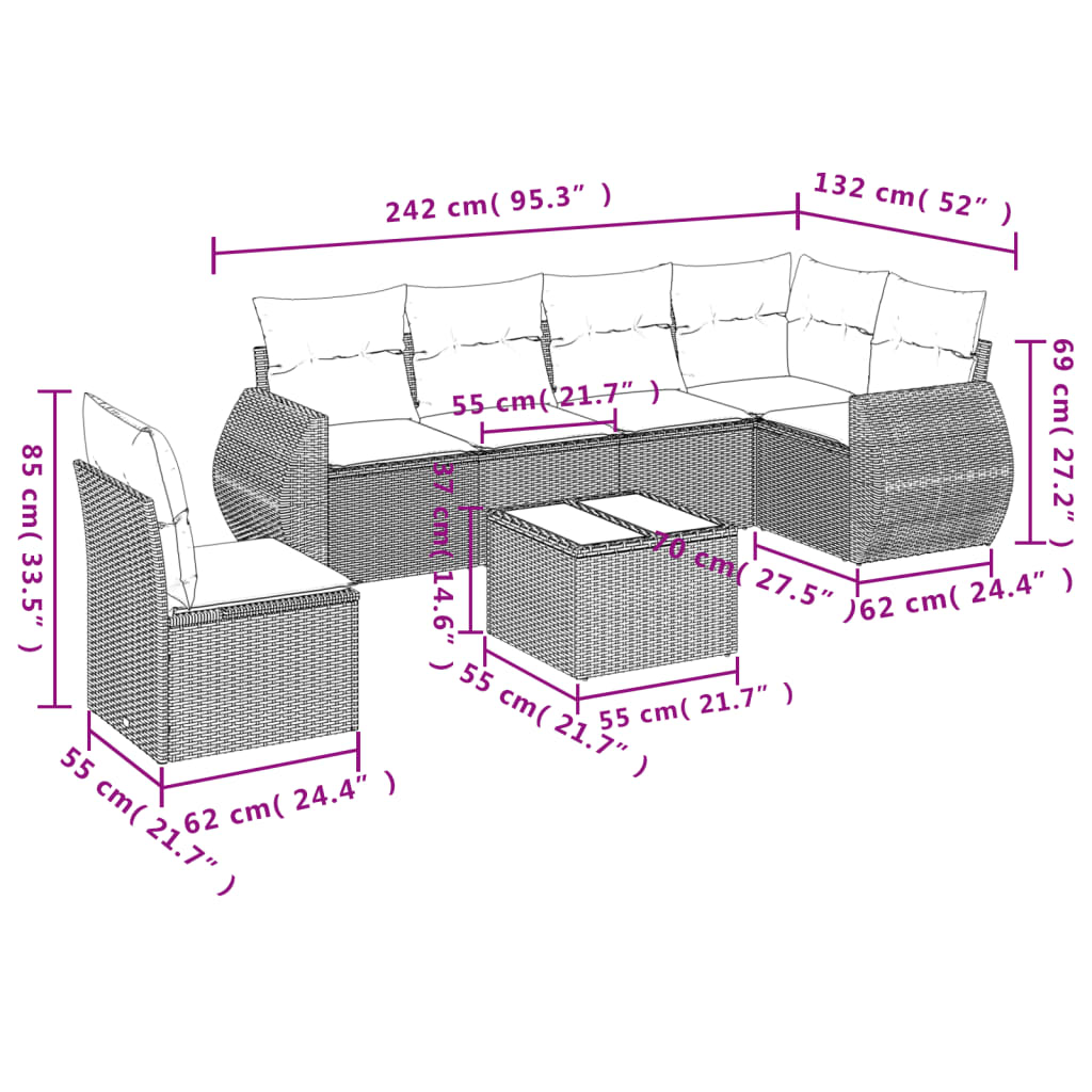 Set canapele de grădină cu perne, 7 piese, maro, poliratan GartenMobel Dekor