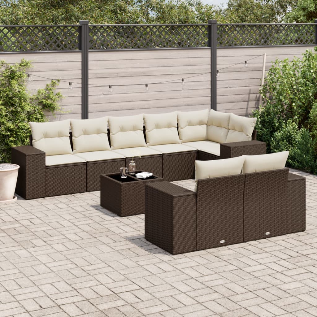 Set canapele de grădină cu perne, 9 piese, maro, poliratan GartenMobel Dekor