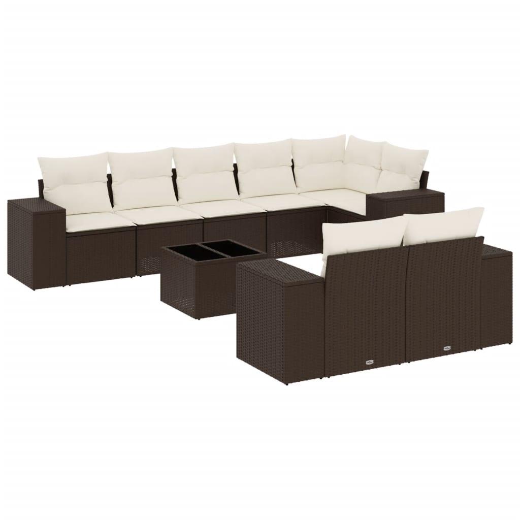Set canapele de grădină cu perne, 9 piese, maro, poliratan GartenMobel Dekor