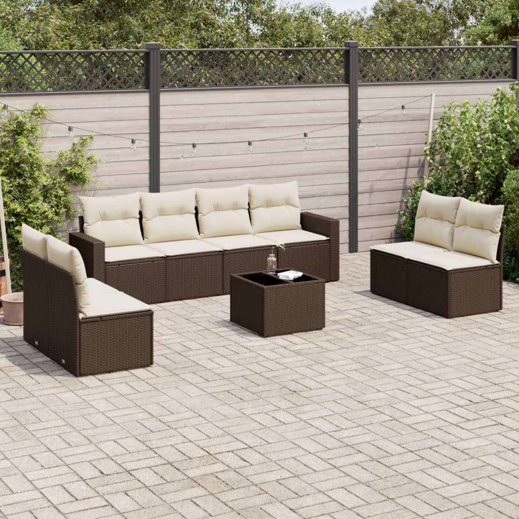 Set canapele de grădină cu perne, 9 piese, maro, poliratan GartenMobel Dekor