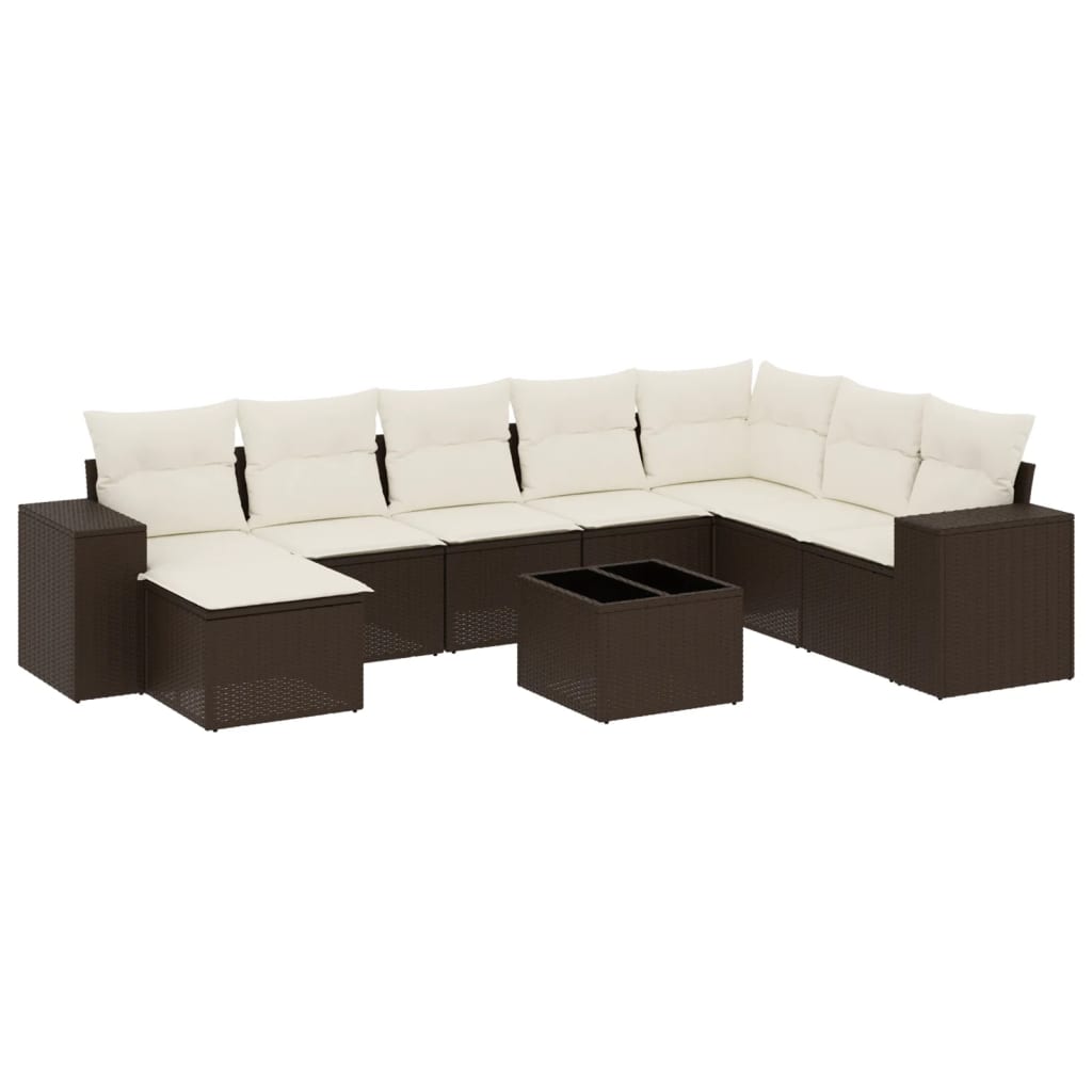 Set canapele de grădină cu perne, 9 piese, maro, poliratan GartenMobel Dekor