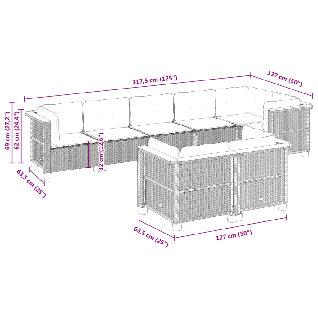 Set canapele de grădină, 8 piese, cu perne, bej, poliratan GartenMobel Dekor