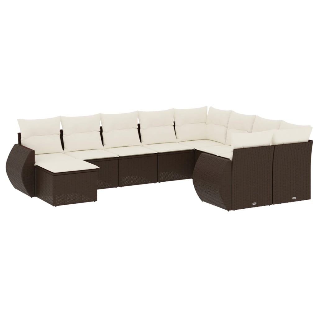 Set canapele de grădină cu perne, 10 piese, maro, poliratan GartenMobel Dekor
