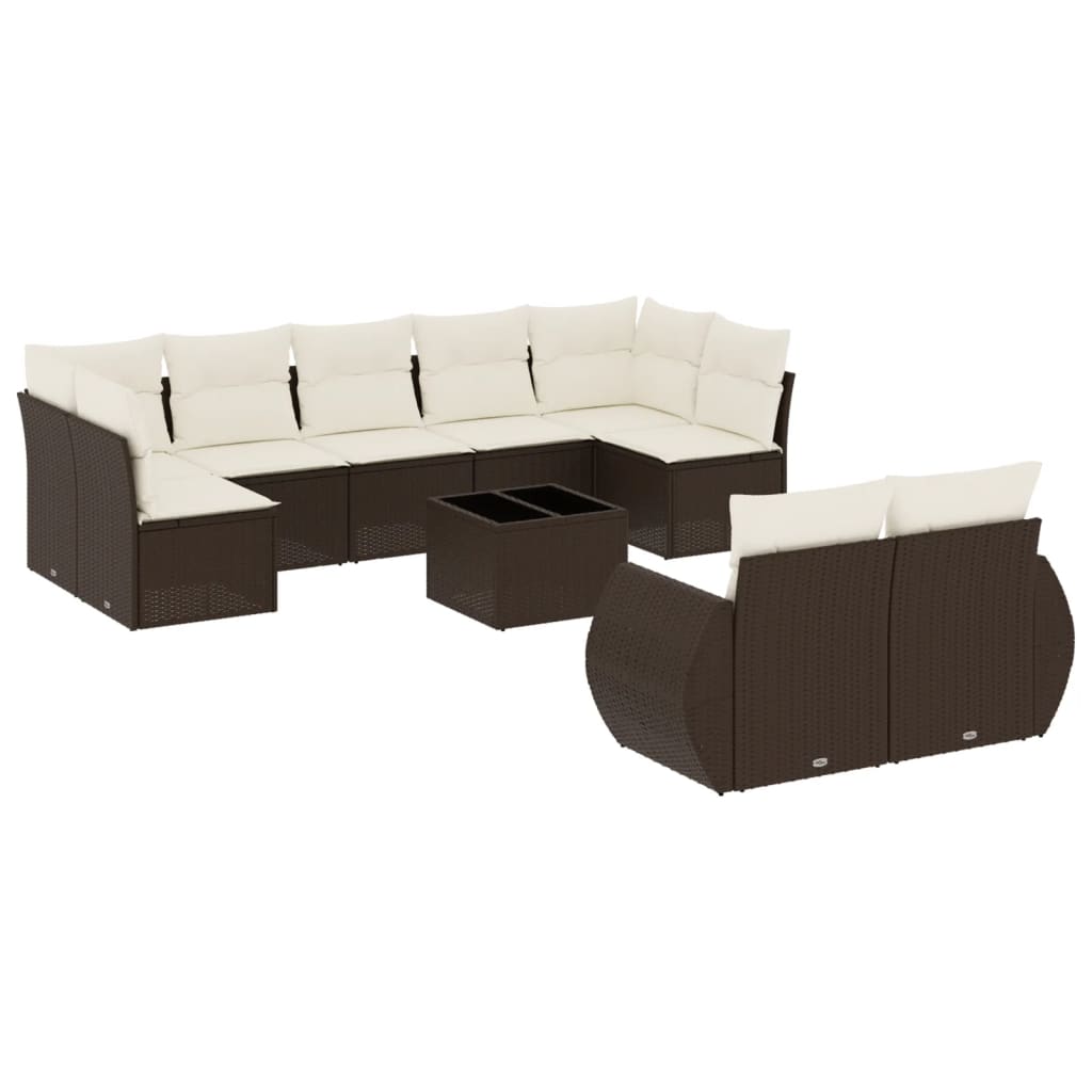 Set canapele de grădină cu perne, 10 piese, maro, poliratan GartenMobel Dekor