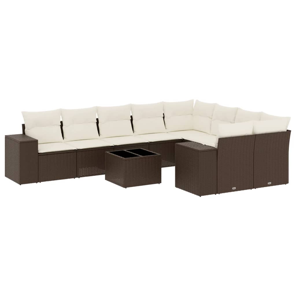 Set canapele de grădină cu perne, 10 piese, maro, poliratan GartenMobel Dekor