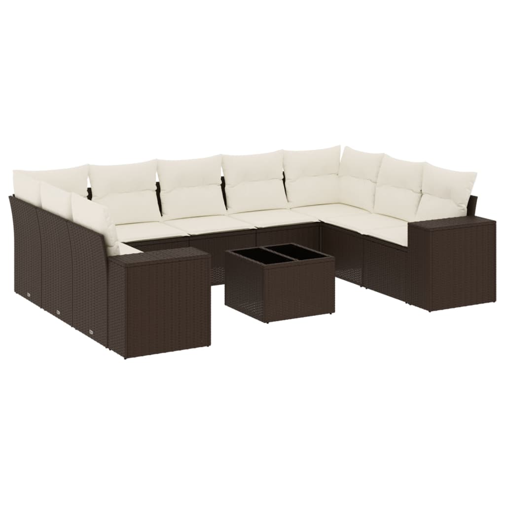 Set canapele de grădină cu perne, 10 piese, maro, poliratan GartenMobel Dekor