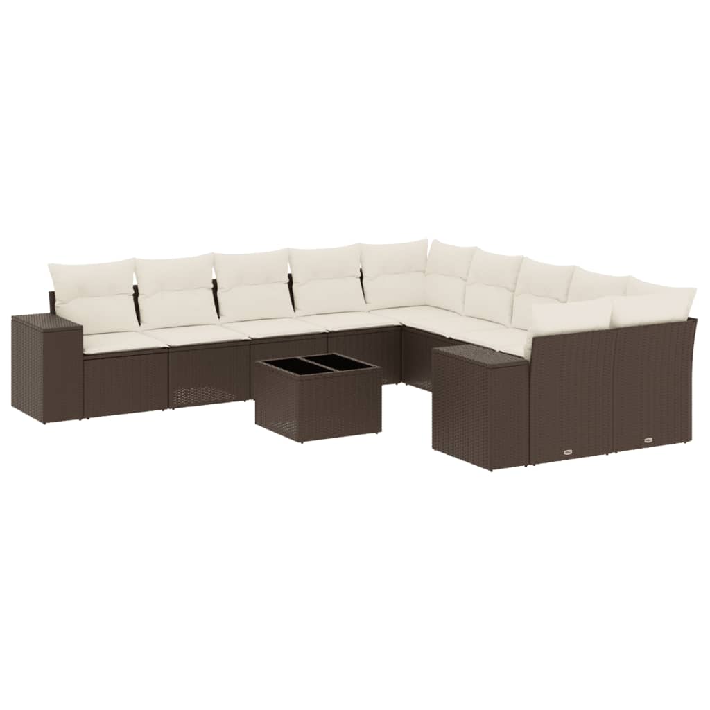 Set canapele de grădină cu perne, 11 piese, maro, poliratan GartenMobel Dekor