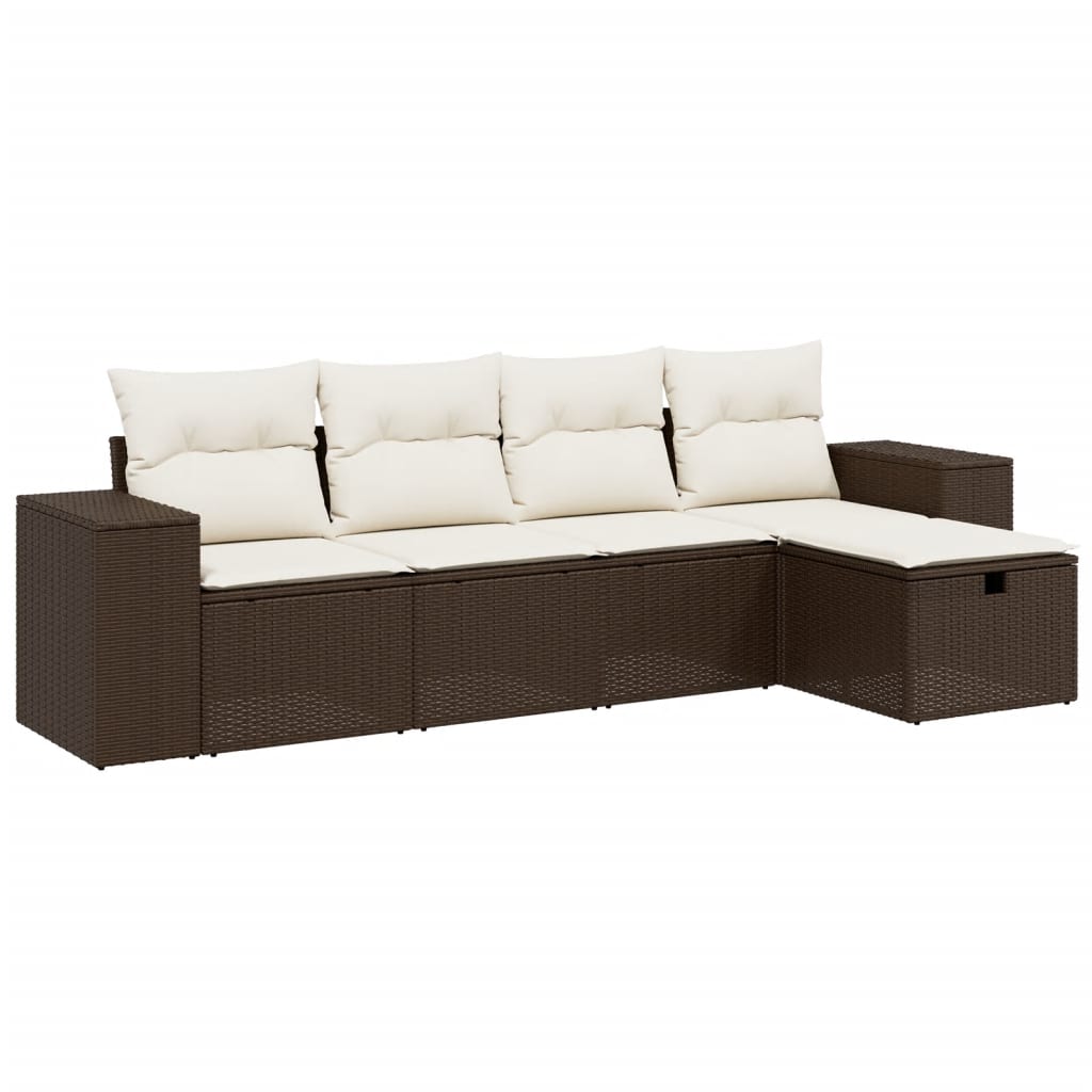 Set canapele de grădină cu perne, 5 piese, maro, poliratan GartenMobel Dekor