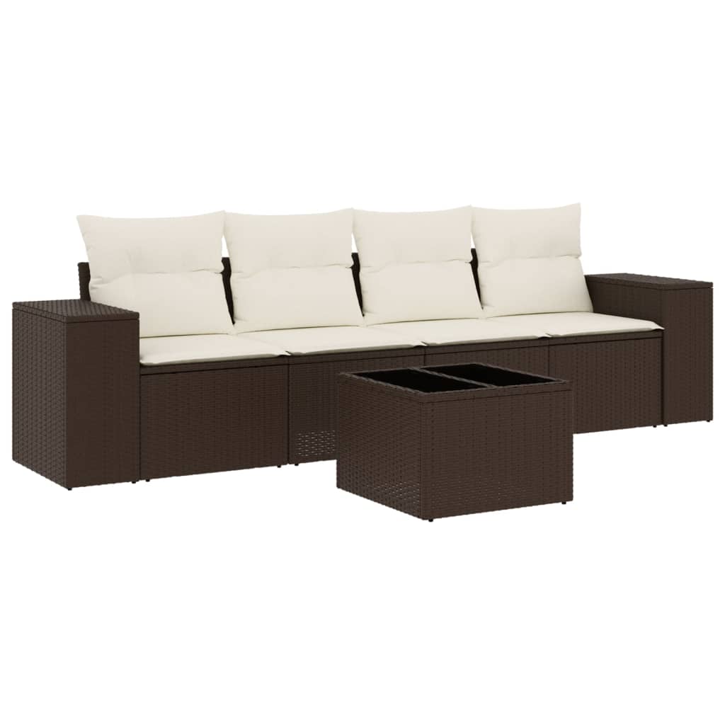 Set canapele de grădină cu perne, 5 piese, maro, poliratan GartenMobel Dekor