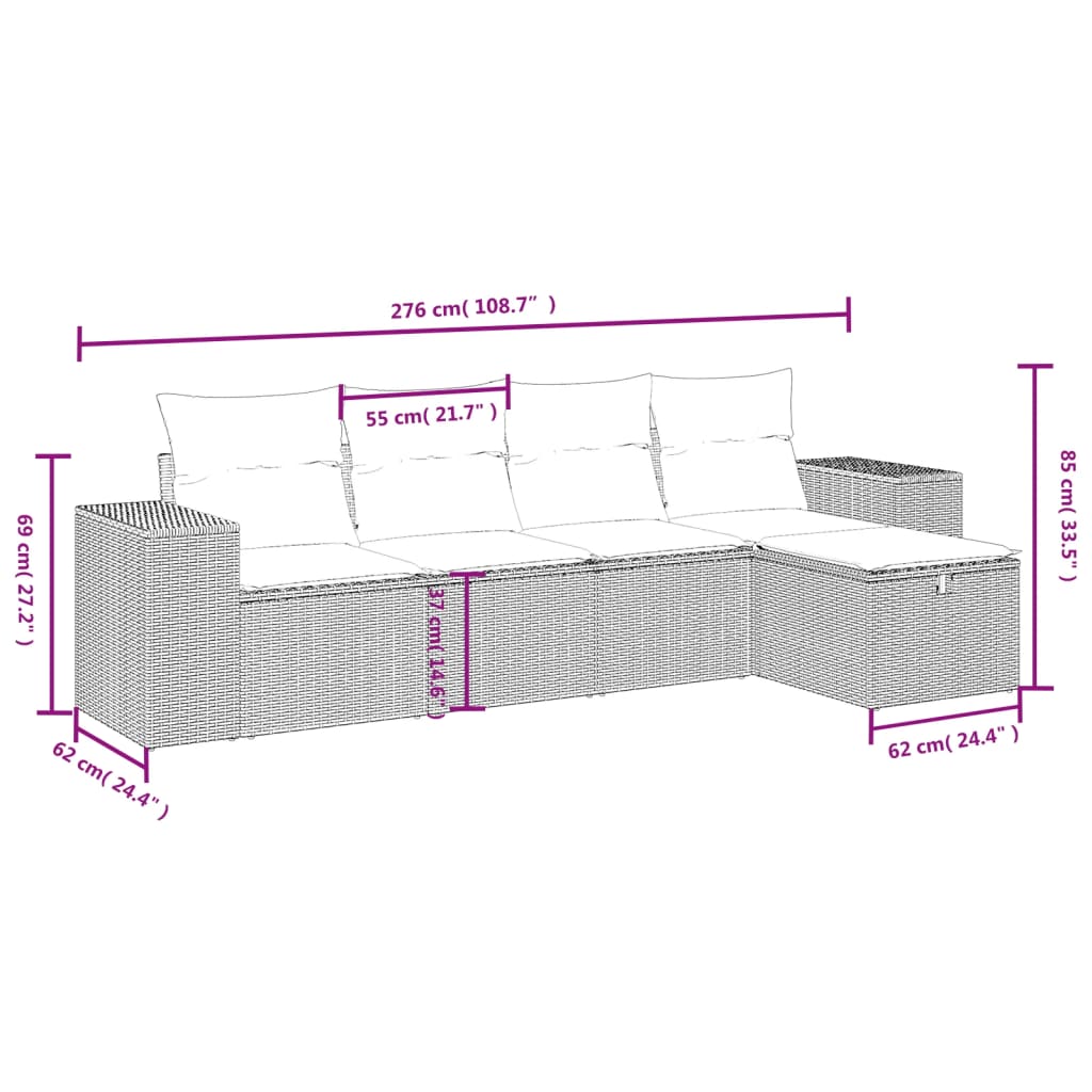 Set canapele de grădină cu perne, 5 piese, maro, poliratan GartenMobel Dekor