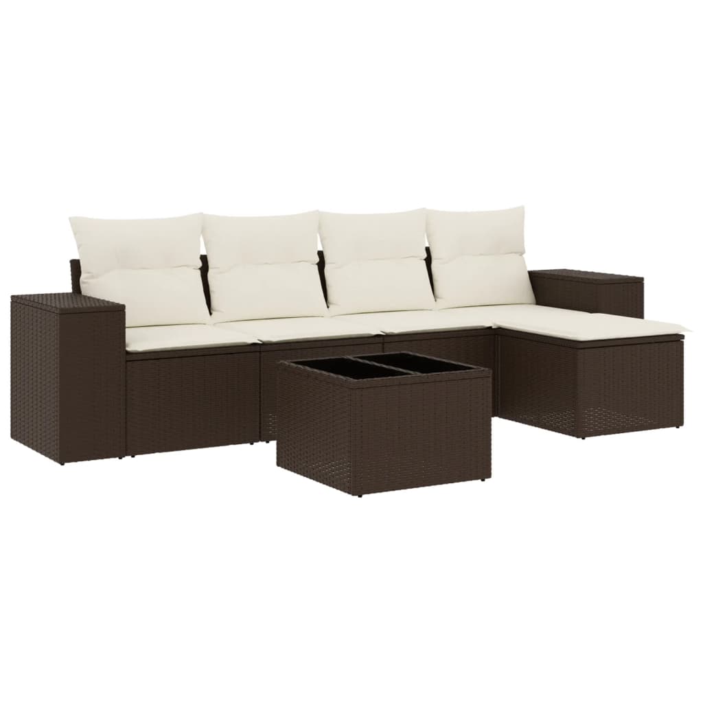 Set canapele de grădină cu perne, 6 piese, maro, poliratan GartenMobel Dekor