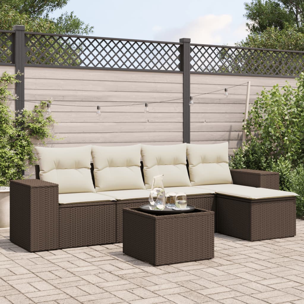 Set canapele de grădină cu perne, 6 piese, maro, poliratan GartenMobel Dekor
