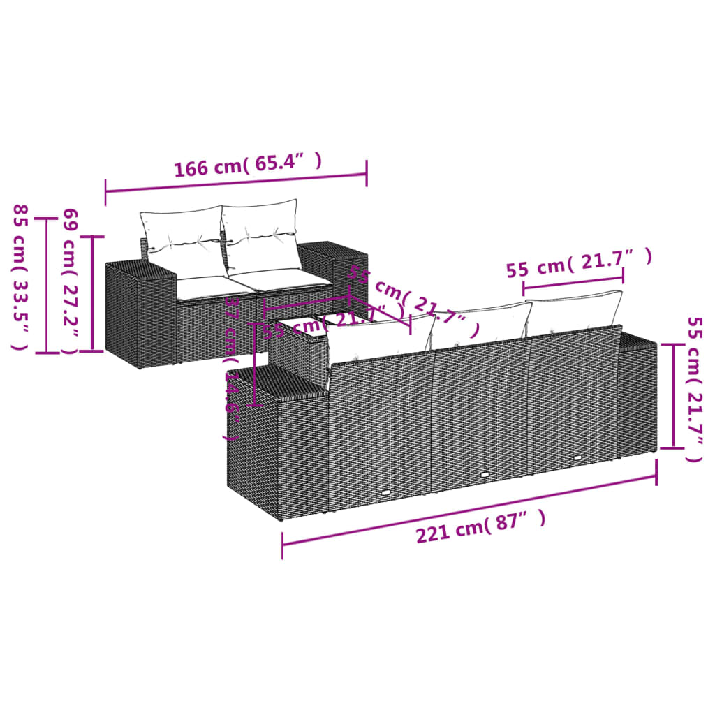 Set canapele de grădină cu perne, 6 piese, maro, poliratan GartenMobel Dekor