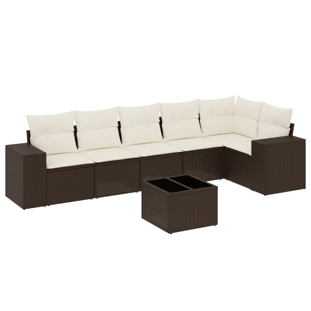 Set canapele de grădină cu perne, 7 piese, maro, poliratan GartenMobel Dekor