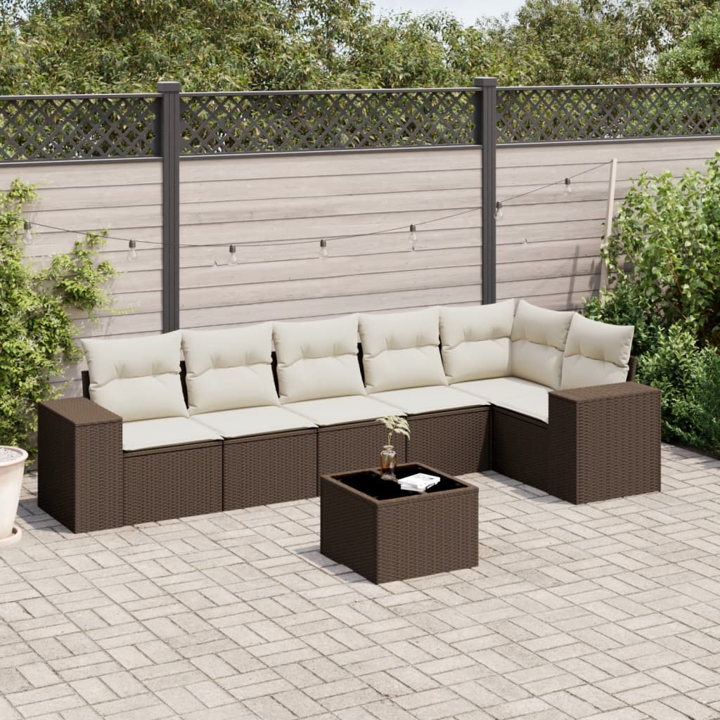 Set canapele de grădină cu perne, 7 piese, maro, poliratan GartenMobel Dekor