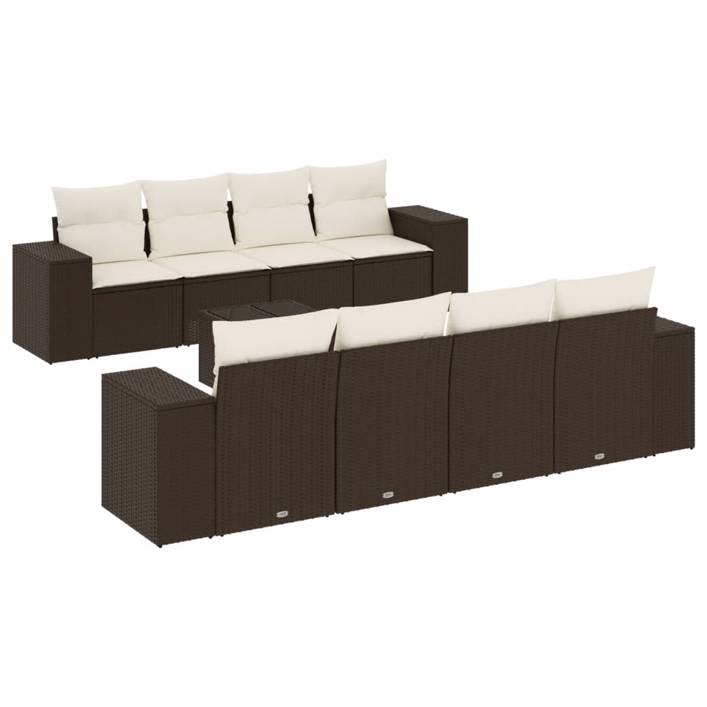Set canapele de grădină cu perne, 9 piese, maro, poliratan GartenMobel Dekor