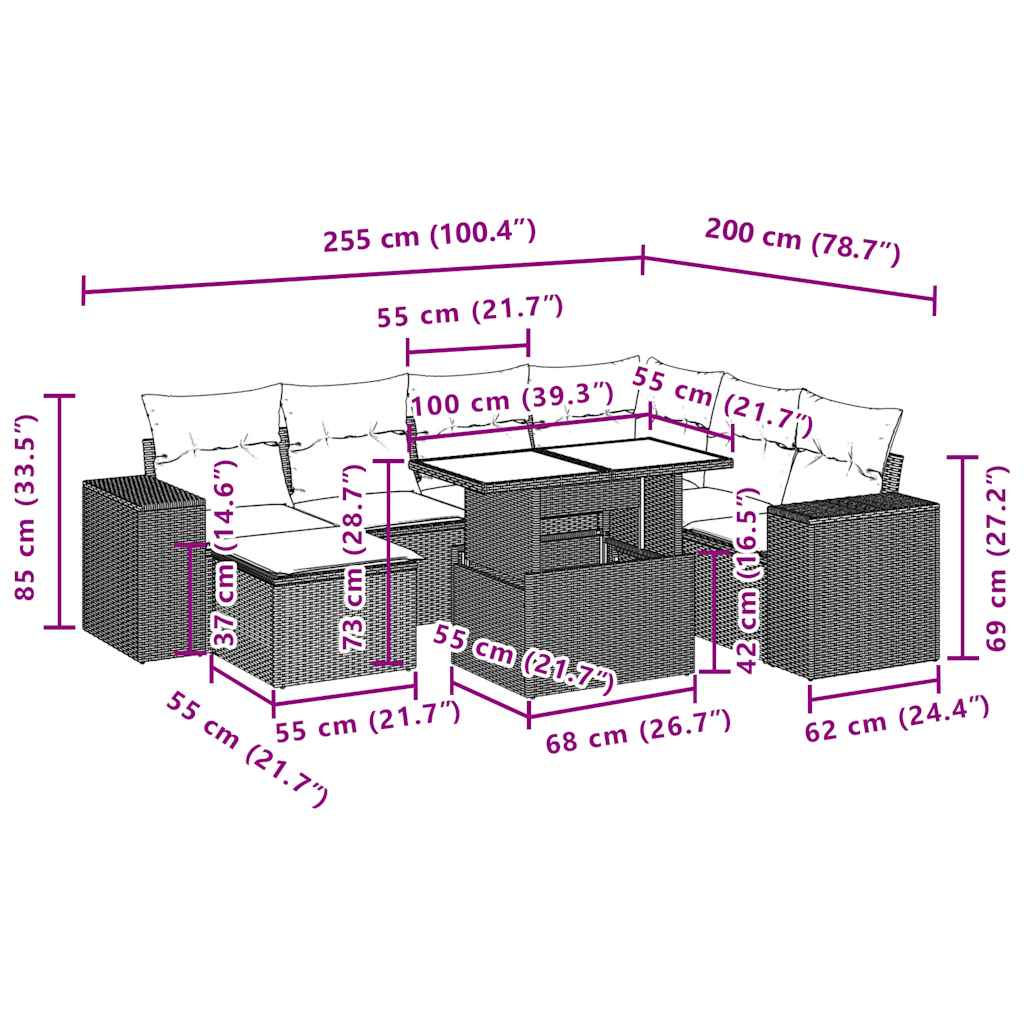 Set canapele de grădină cu perne, 8 piese, maro, poliratan GartenMobel Dekor