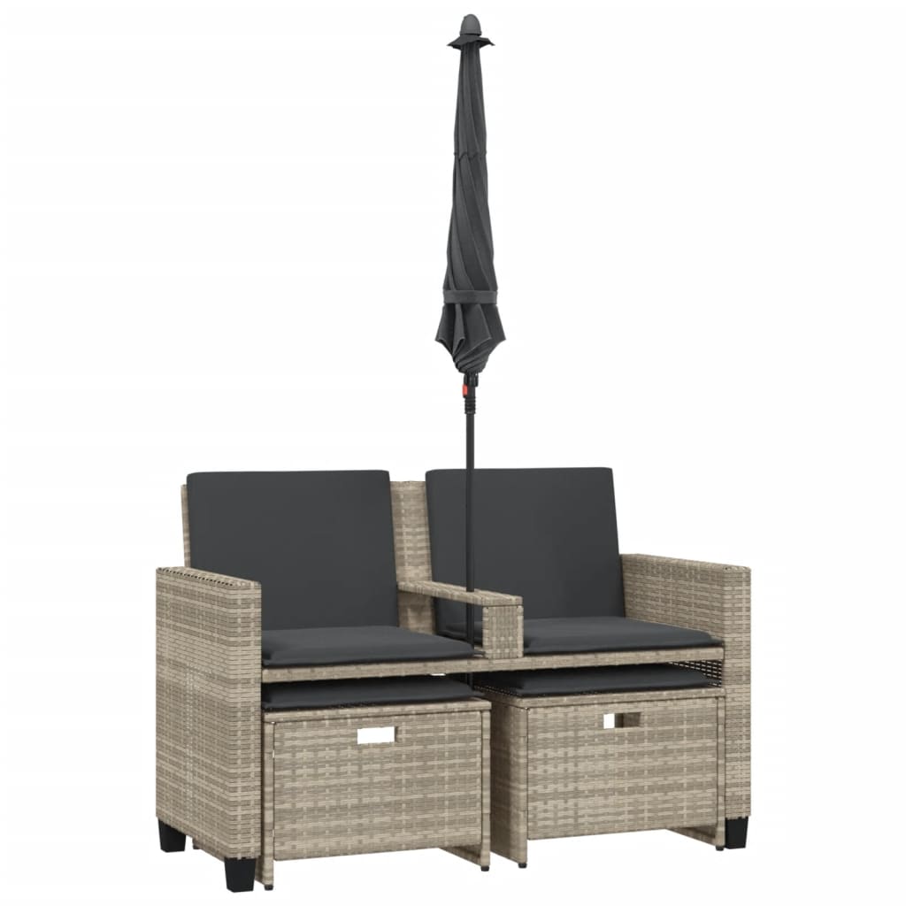 Canapea de grădină cu 2 locuri/umbrelă/taburete, gri, poliratan GartenMobel Dekor