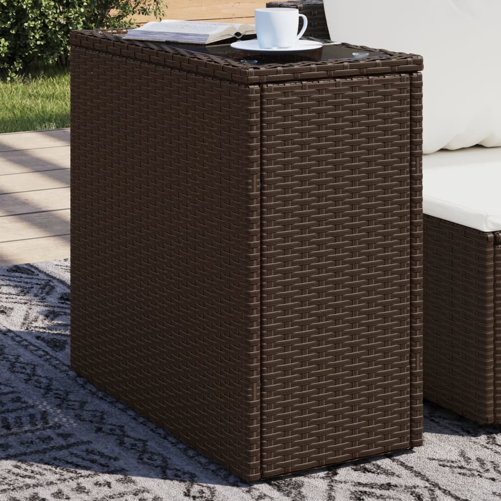 Masă laterală grădină, blat sticlă, maro 58x27,5x55cm poliratan GartenMobel Dekor