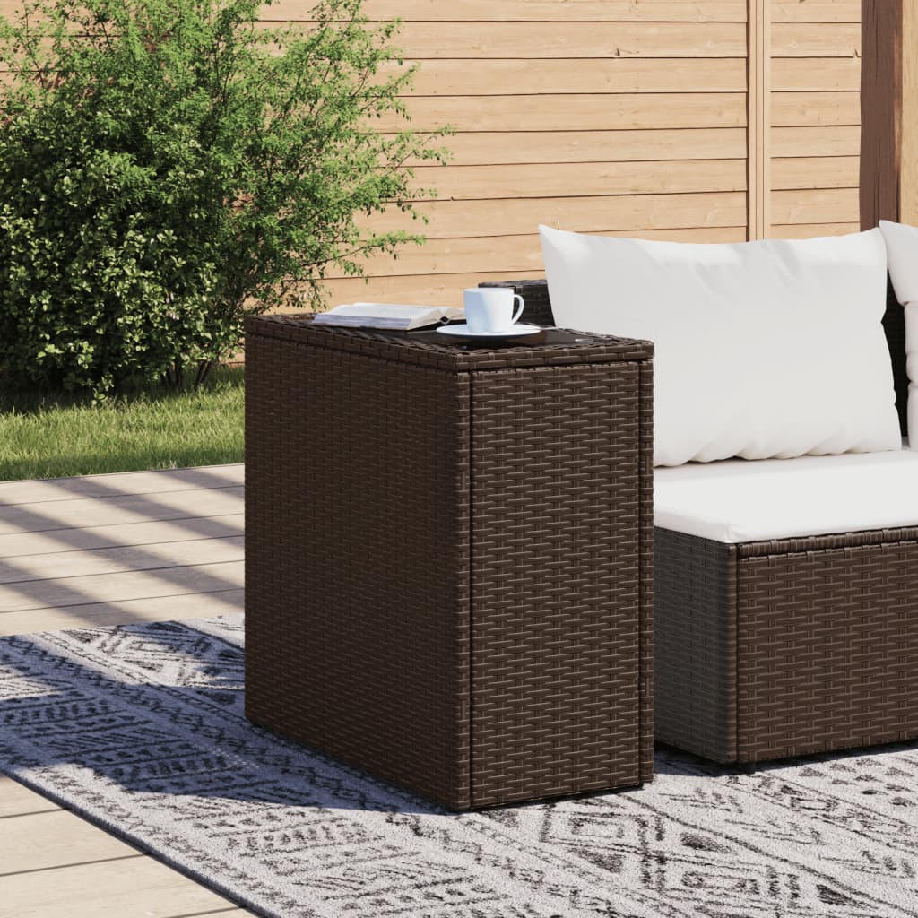 Masă laterală grădină, blat sticlă, maro 58x27,5x55cm poliratan GartenMobel Dekor
