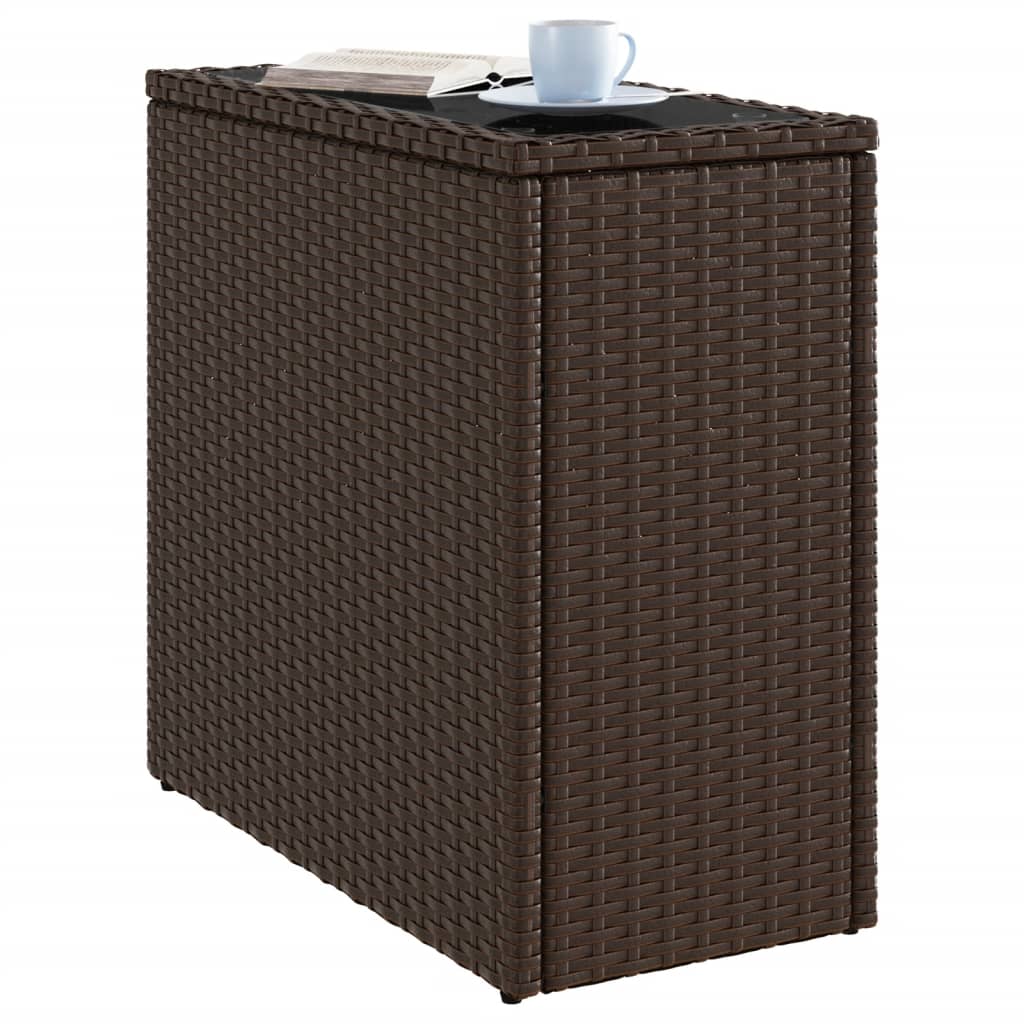 Masă laterală grădină, blat sticlă, maro 58x27,5x55cm poliratan GartenMobel Dekor
