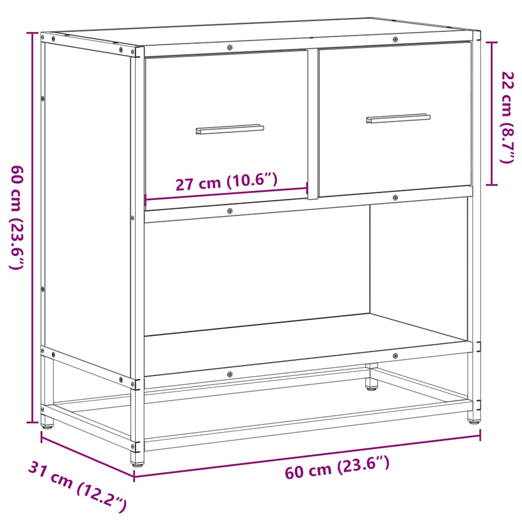 Noptiera gri Sonoma 60x31x60 cm lemn prelucrat si metal GartenMobel Dekor