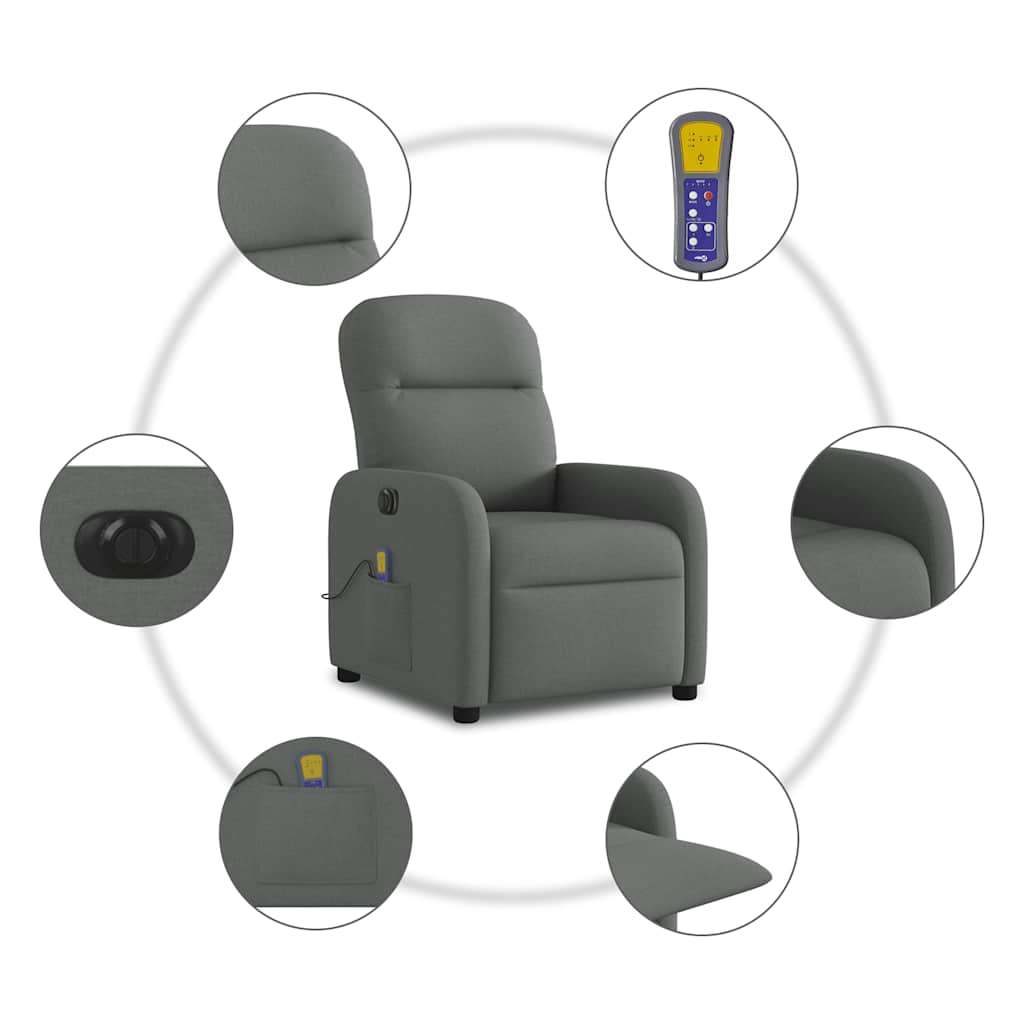 Fotoliu electric de masaj rabatabil, gri închis, textil GartenMobel Dekor