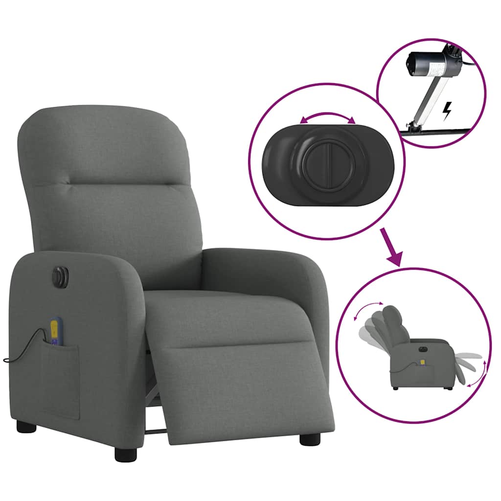 Fotoliu electric de masaj rabatabil, gri închis, textil GartenMobel Dekor