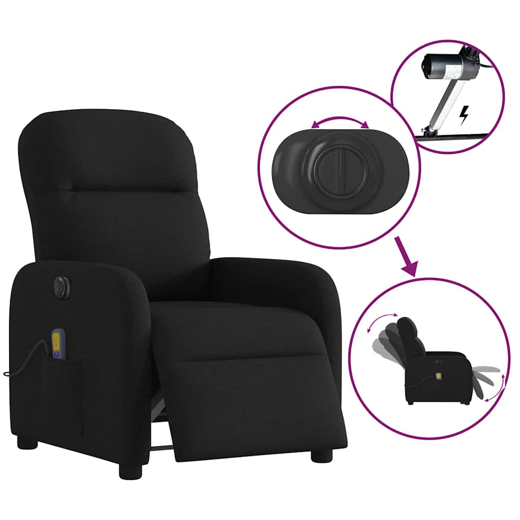 Fotoliu electric de masaj rabatabil, negru, textil GartenMobel Dekor