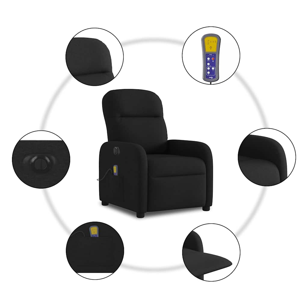Fotoliu electric de masaj rabatabil, negru, textil GartenMobel Dekor