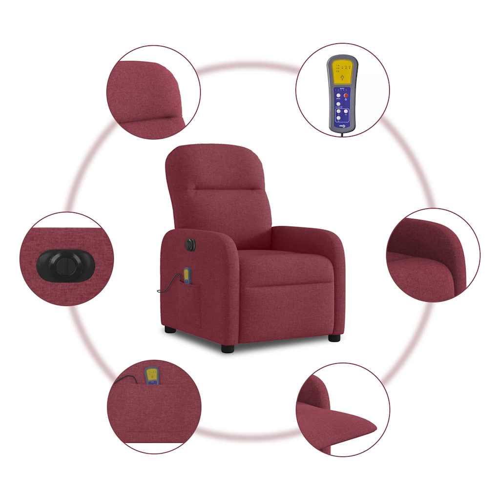 Fotoliu electric de masaj rabatabil, roșu vin, textil GartenMobel Dekor