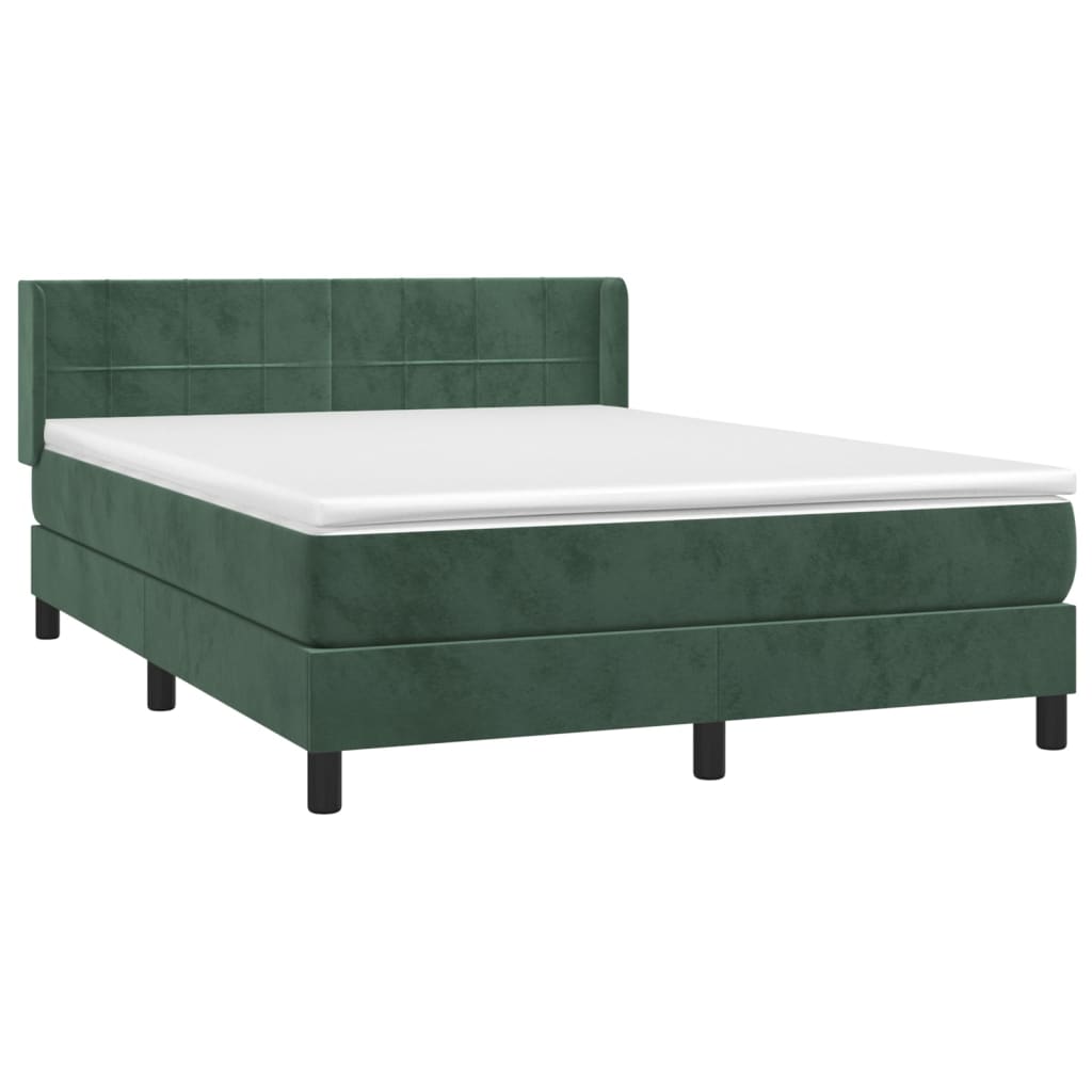 Pat box spring cu saltea, verde închis, 140x200 cm, catifea GartenMobel Dekor