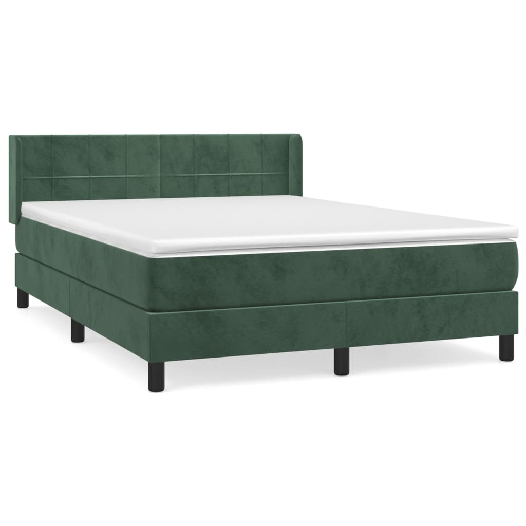 Pat box spring cu saltea, verde închis, 140x200 cm, catifea GartenMobel Dekor